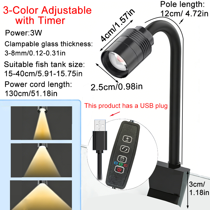 Aquarium Plant Light - Projecteur USB 3W pour aquarium sud-américain,